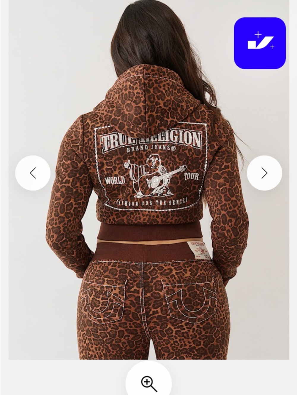 True Religion Brown Leopard Print Cropped Bomber Hoodie Set - Picture 2 of 7